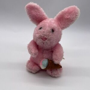 Vintage Animal Fair Pastel Pink Bunny Rabbit Stuffed Plush Ice Cream Cone 11"